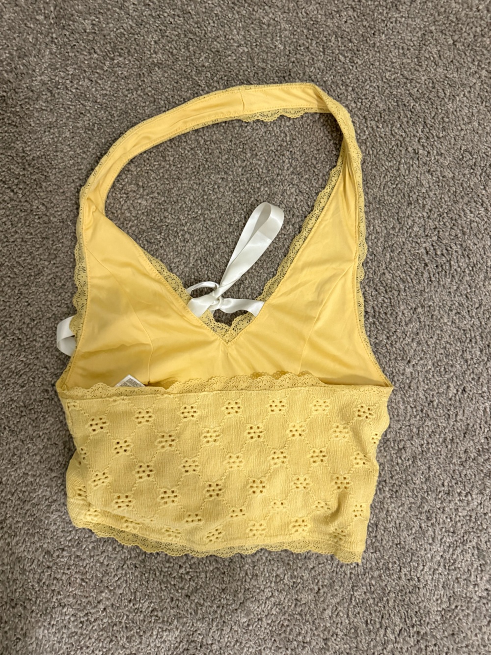Kimchi Blue Yellow Eyelet Halter Tank with Ribbon Tie - Picture 2 of 3